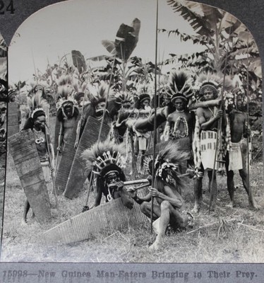 KEYSTONE Stereocard NEW GUNIEA MAN EATERS with Trussed up Human
