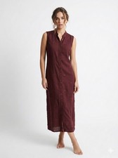 Stampa Shirt Dress Maxi Burgundy Linen Minimalist Lagenlook Sleeveless L