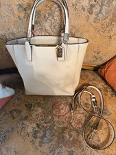 Coach 29001 White Crossgrain Leather Zip Top Tote Satchel Crossbody Purse