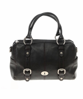 Vintage Fossil Maddox Leather Satchel Handbag   Black Pebbled Leather