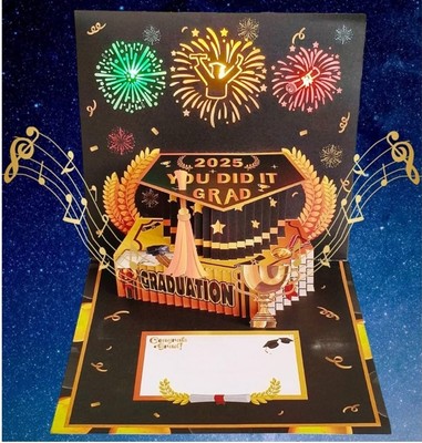 2025 Fireworks Graduation Cards, 3D Pop Up Graduation Card with Cheers & Lights