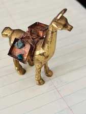 5x3 Vintage BRASS ALPACA LLAMA Figurine TURQUOISE Stones- COPPER Saddle Packs