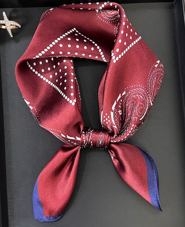 100% Silk Mulberry Scarf Shawl Red chain Print 53X53cm Square Bandann wrap new