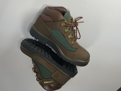 Timberland Boys Size 1 Brown/Green Nubuck Ankle Hiking Boots Lace Up