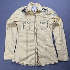 Roar Passion Western Button Down Shirt Sequin Embellished Cream Size M