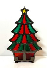 Vintage Stained Glass Christmas Tree Tea Light Votive Candle Holder