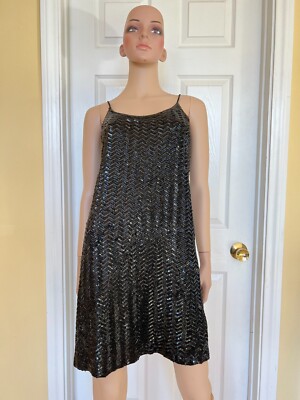 DEREL LAM black beaded slip dress size 2 New Years Eve Party Dress