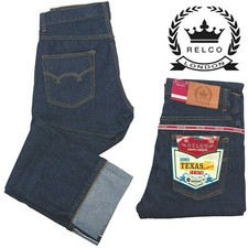 Jeans uomo Relco grezzo blu scuro denim biker rockabilly western gamba dritta