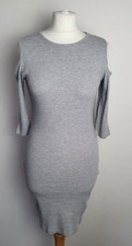 H&M Ladies UK 12 Grey 3/4 Sleeve Cold Shoulder Crew Neck Bodycon Dress 
