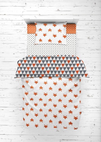Bacati - Neutral Toddler Bedding/Sheet Set 100% Cotton Percale, Playful Fox Oran - Foto 7 di 10