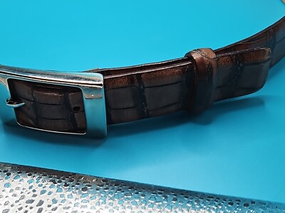 Harold Powell Belt Italian Leather Dk Brown Croc Silver  display picture 1