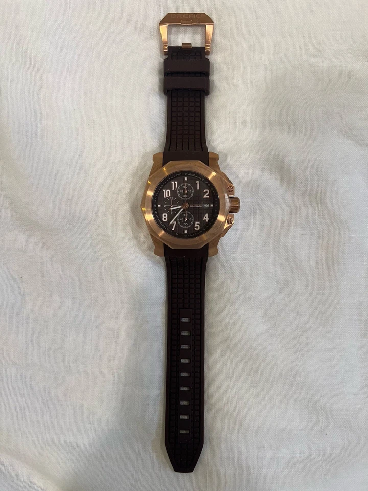 Orefici - Relógio masculino Galante ORM6C4403 - Pulseira marrom com face dourada rosa - MSRP $650 - Imagem 2 de 3