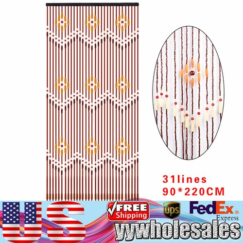 31 Lines Wooden Beaded Doorway Curtain Door Beads Hanging Closet Curtain Beads - Picture 2 of 24