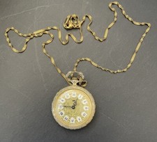 ancienne Montre à gousset  Métal Plaqué Or Émaillé Vintage et sa chaine/7043V5