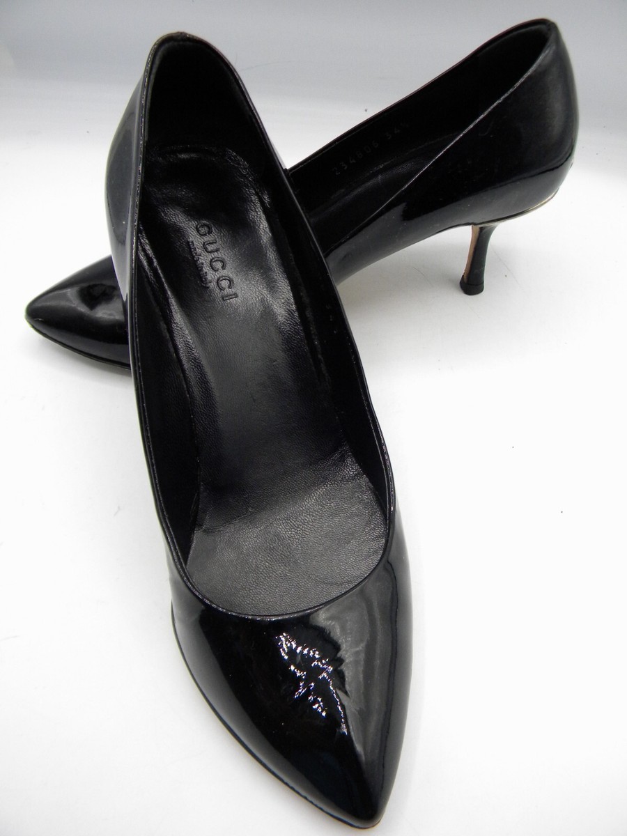 GUCCI Black Patent Leather Pumps Silver Logo Size 34.5 C | eBay