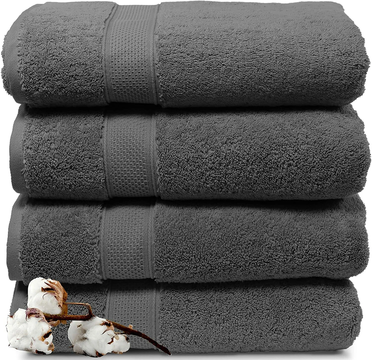 4 Pack Bath Towel Set, 100% Turkish Cotton Bath Towels for Bathroom, Super Soft, Extra Large Bath Towels Gray