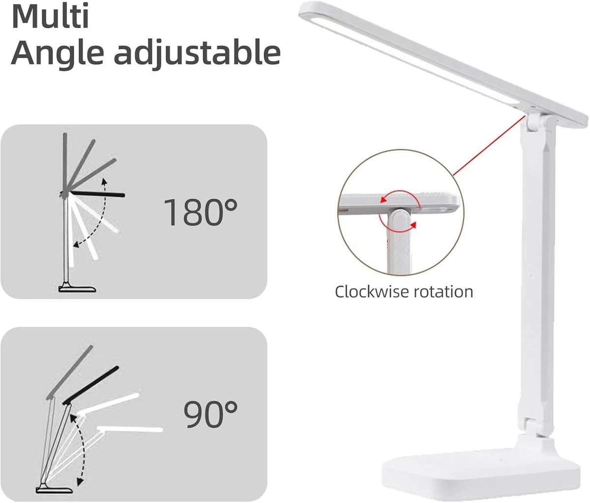 Lámpara Escritorio Flexo LED Plegable 3 Modos 5 Niveles de Brillo Control Táctil