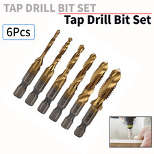 6Pc M3-M10 Metric Spiral Tap Drill Bit 1/4'' Hex Shank Thread Cutter Tool Sets