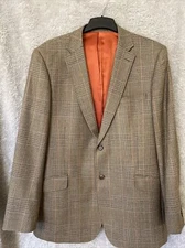 BROOK TAVERNER Men's Plaid Tweed 100% Wool Brown Mix Smart Blazer Jacket 44 Long