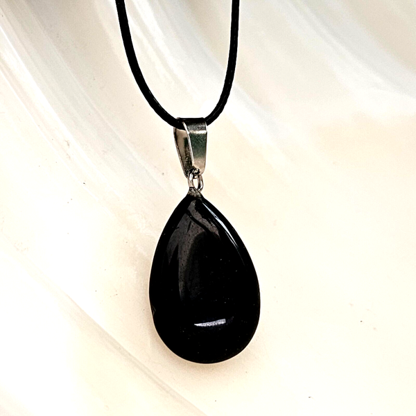 Obsidian TräNe AnhäNger Halskette Natur Kristall Edelstein Schutz Schmuck-image