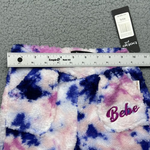 bebe Sweatpants Girls Medium 5/6 Vanilla Blue Pink Tie Dye Fuzzy Fleece Logo NWT - Picture 6 of 8