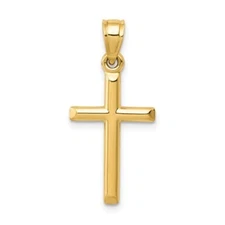 Real 14k Yellow Gold Polished Latin Hollow Cross Pendant 25x12mm