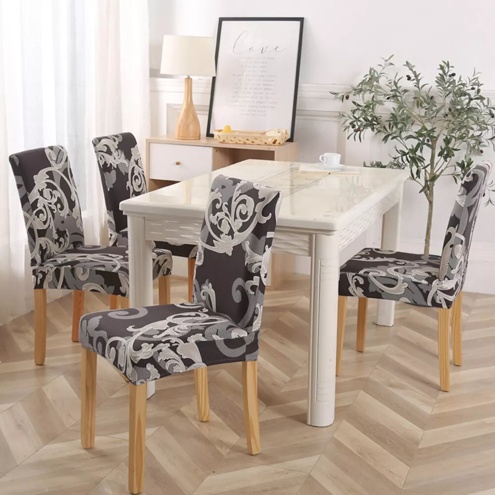 1 4 6pcs Printed Floral Stretch Dining Chair Seat Covers Banquet Home Slip Cover