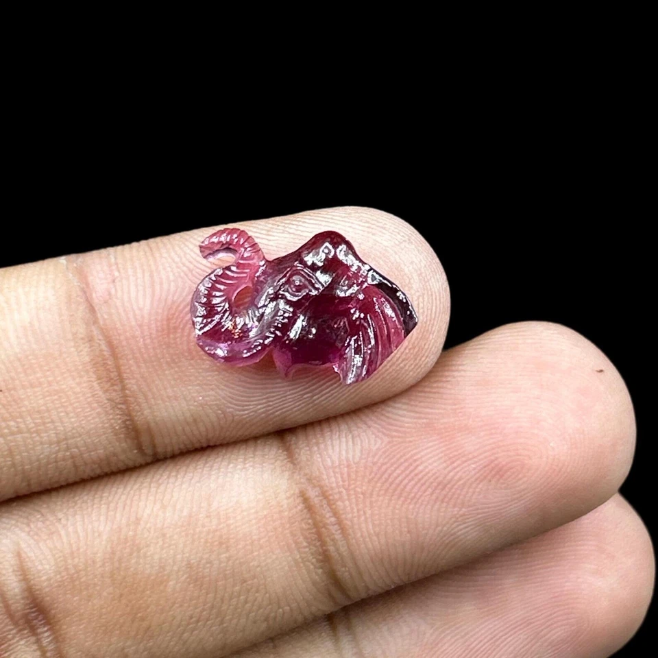 Rare 3 Pcs Natural Tourmaline elephant carved loose gemstone for jewelry making - Image 2 of 4