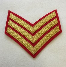 Sergeant Chevron, 3 Bar Rank Badge, Mess Dress, Gold on Red, Army, Military