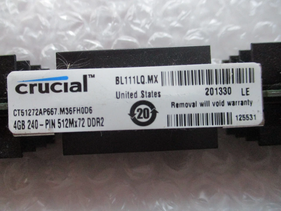 Crucial 4GB 240-pin RAM Stick 512Mx72 DDR2 CT51272AP667.M364FH0D6 BL111LQ.MX - Image 2 of 4