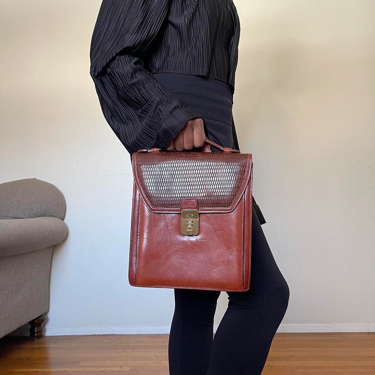 Vintage Bally Black Leather Briefcase/Shoulder Bag With Lock