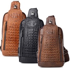 Men Crocodile Leather Chest Shoulder Backpack Bag Crossbody Travel Sport Daypack