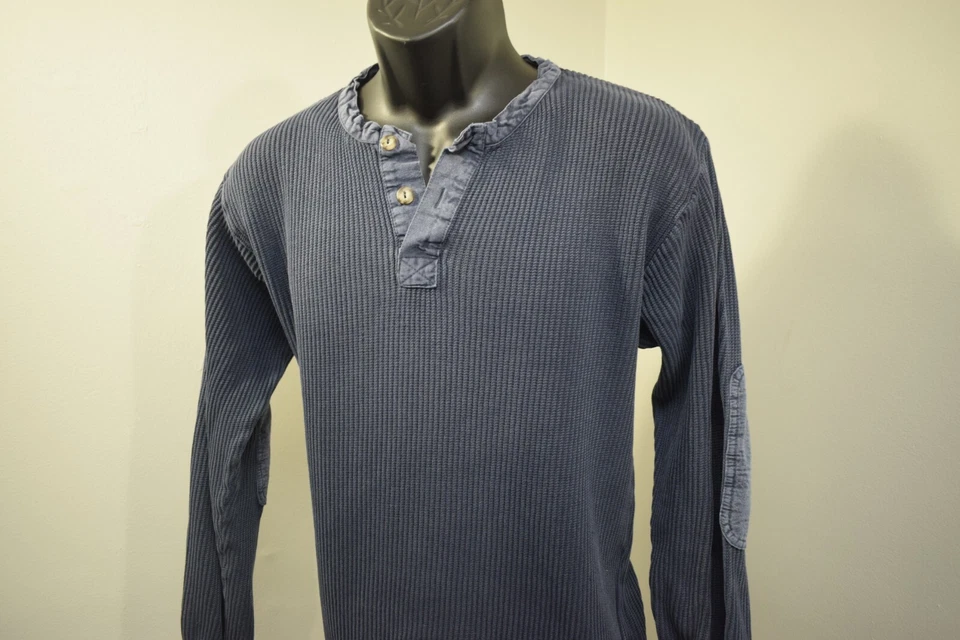 Territory Ahead Knitted Henley Sweater Blue Elbow Pads Long Sleeve Mens Medium - Image 3 of 4