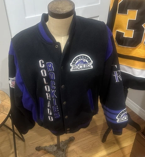 Vintage Colorado Rockies Bomber Wool Nutmeg Spell Out Quilted Lined Jacket Men L