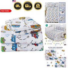 Kids Twin Sheet Set Microfiber Cars Traffic Lights Print 3 Piece Bedding