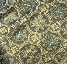 Green Gold Church Floral Cross Metallic Brocade Fabric 60 Sold By The Yard