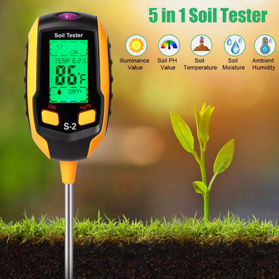 LCD Digital Soil PH Tester Moisture Temperature Sunlight Test Meter For Plants