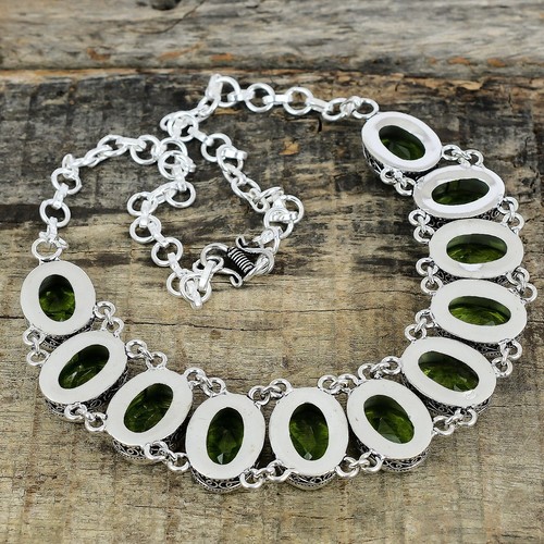 Unique Peridot Gemstone 925 Sterling Silver Jewelry Necklace Bracelet Set Gift - Picture 3 of 6