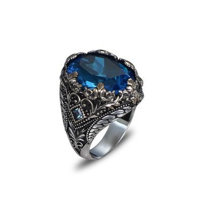 BayVog 925 Sterling Silver Victorian Style Aquamarine Ring, Handmade Silver