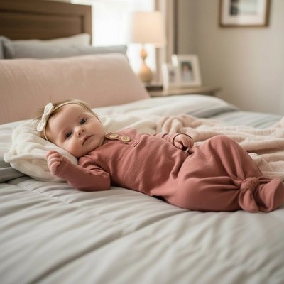 Nightgown 100% Linen Baby 6M Knot Tie Pink Unisex Henley Mom and Pop's Kids