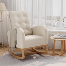Nursery Rocking Chair Teddy Fleece Upholstery Wooden Legs Comfortable Glider
