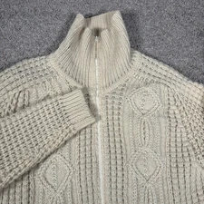 Vintage Gaeltarra Aran Handloomed Wool Sweater Jacket Cream Zip Cardigan Size 44