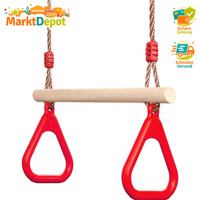 Kinderholz Trapeze Schaukel Multifunktional Mit Kunststoff Turnringen Rot 160KG