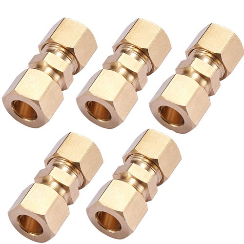 Brass Compression Tube Pipe Fitting Connector, Straight Coupling Adapter, 3/8