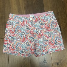 CROWN IVY Women s Hot Pink Blue Teal Paisley Caroline Chino Shorts Size 4