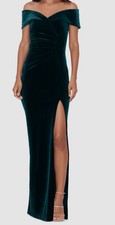Xscape Women's Green Velvet Ruched Off-The-Shoulder Gown Dress Plus Size: 18