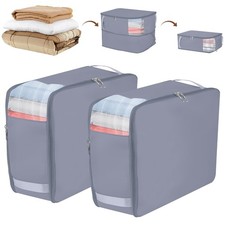 2 Pack Compression Storage Bags for Clothes 40L Foldable Reusable Gray