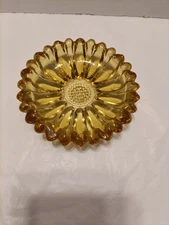 Vintage Amber Retro Glass Ashtray With Sunflower Sunburst Design unbranded 