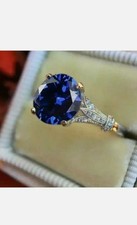 3.20Ct Oval Natural Blue Sapphire & Diamond Engagement Ring 14K White Gold 5 6 7