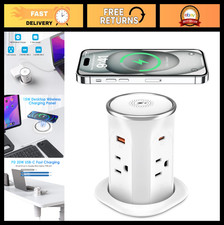 Pop Up Power Outlet with 15W Wireless Charger, 4 AC Outlets 4 USB Ports for De
